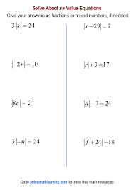 Absolute Value Equation Worksheets