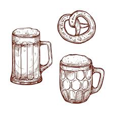Beer Pub Mugs And Pretzel Snack Vector