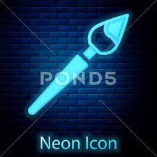 Glowing Neon Paint Brush Icon Isolated