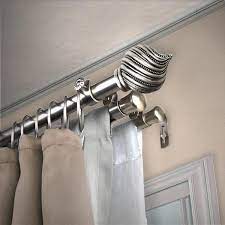 Emoh 13 16 Dia Adjustable 28 To 48 Triple Curtain Rod In Satin Nickel With Emilio Finials