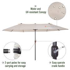 Outsunny 15 Steel Rectangular Outdoor Double Sided Market Patio Umbrella With Uv Sun Protection Easy Crank White
