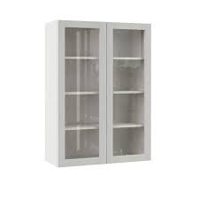 Hampton Bay Designer Series Edgeley Assembled 30x42x12 In Wall Kitchen Cabinet With Glass Doors In Glacier