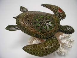 Hand Carved Wooden Green Sea Turtle