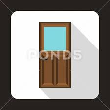 Wooden Door With Glass Icon In Flat