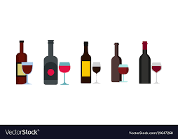 Wine Bottle Glass Icon Set Flat Style