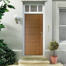 Mp Doors 36 In X 80 In Contemporary Teak Modern Light Oak Left Hand Inswing Stained Fiberglass Prehung Front Door