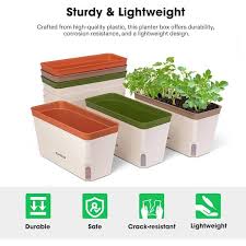 10 5 In L X 4 5 In W X 5 5 In H Self Watering Rectangular Window Herb Planter Box With 10 Piece Plant Labels 6 Pack