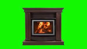 Burning Fireplace Isolated On Green