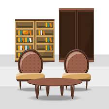 Chairs And Table Over Bookcases Icon