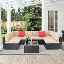 7 Piece Wicker Outdoor Sectional Set