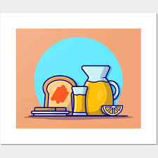 Orange Juice With Toast Bread Cartoon