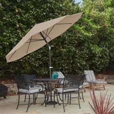 Pure Garden Auto Tilt Patio Umbrella 10 Ft Aluminum Easy Crank Sand Size 10 Beige