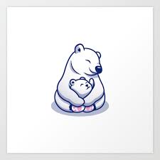 Cute Polar Bear Mom Hugging Baby Polar