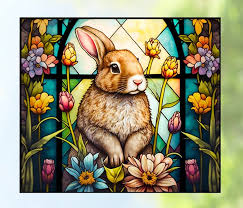 Spring Bunny And Flowers Window Cling