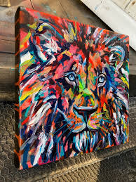 Neon Lion Colourful Animal Painting