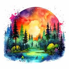 Colorful Nature With Sun Watercolor Paint
