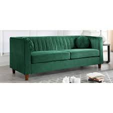 Lowery 79 5 In Green Velvet 3 Seater Tuxedo Sofa With Square Arms