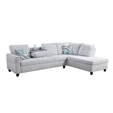 Star Home Living Corp Victor Linen Fabric Sectional Sofa In Gray White