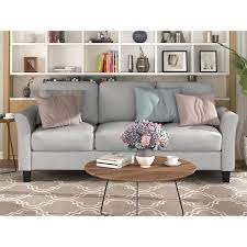 80 In Wide Flared Arm Linen Fabric Rectangle Modern 3 Seat Sofa In Light Gray