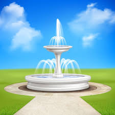 Fountain In Garden Vintage Composition