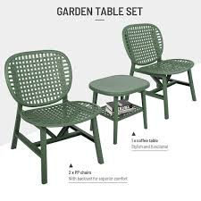 Green 3 Piece Hollow Design Plastic Patio Rectangle Table And Chair Set All Weather Outdoor Bistro Set Conversation Set