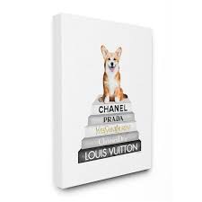 Stupell Industries Smiling Corgi Puppy On Glam Fashion Icon Bookstack Wall Art 36 X 48 White