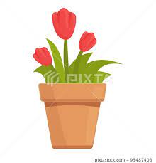 Red Flower Pot Icon Cartoon Vector