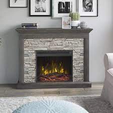 Twin Star Home Wall Mantel Electric Fireplace Weathered Gray