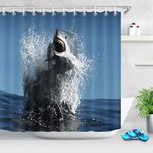 Blue Sea Water Jumping Big Shark Shower