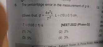The Percentage Error In The Measurement