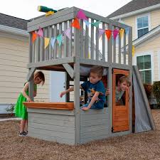 Funphix Lookout Post Outdoor Wooden Playhouse Buildable Kids Backyard Playset With Climbing Ramp Wphx 2202