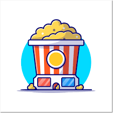 Popcorn And 3d Glasses Cartoon Vector