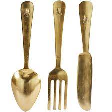 Aluminum Gold Knife Spoon And Fork Utensils Wall Decor Set Of 3