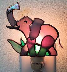 Vintage Stained Glass Elephant Night