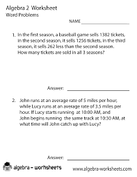 Algebra 2 Word Problems Worksheet Printable