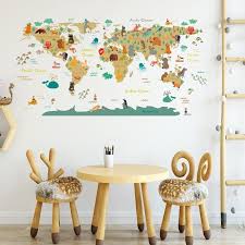 Cartoon Animals World Map Wall Stickers