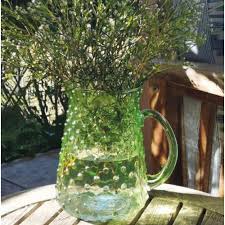 Large Hobnail Green Glass Jug Green