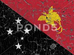 3d Flag Of Papua New Guinea On An Old