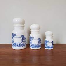 Set Of 3 Milk Glass Apothecary Jars