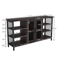 Black Gray Wood Wine Bar Cabinet With