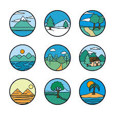 Landscapes Line And Fill Style Icon Set