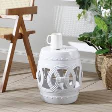 Jonathan Y 16 In White Chinese Ceramic Drum Lucky Coins Garden Stool