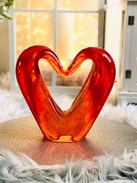 Large Crystal Red Glass Heart Sculpture