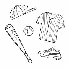 Set Of Baseball Equipment Hand Drawn