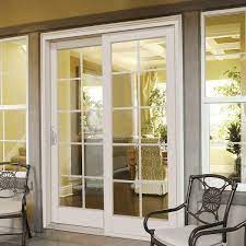 Mp Doors 72 In X 80 In Woodgrain Interior White Exterior Composite Prehung Left Hand Dp50 Sliding Patio Door With 10 Lite Sdl White Exterior