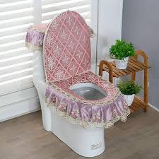 3pcs Pleuche Toilet Seat Cover Set Lace