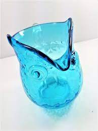 Turquoise Glass Owl Small Pitcher