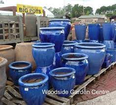 Small Blue Glazed Pots Planters Large