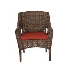 Hampton Bay Cambridge Brown Wicker Outdoor Patio Dining Chair With Cushionguard Quarry Red Cushions 2 Pack