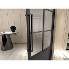 Calhome 36 In X 84 In Right Hand 6 Lite Frost Glass Black Steel Single Prehung Interior Door With Door Handle Frosted Glass Black